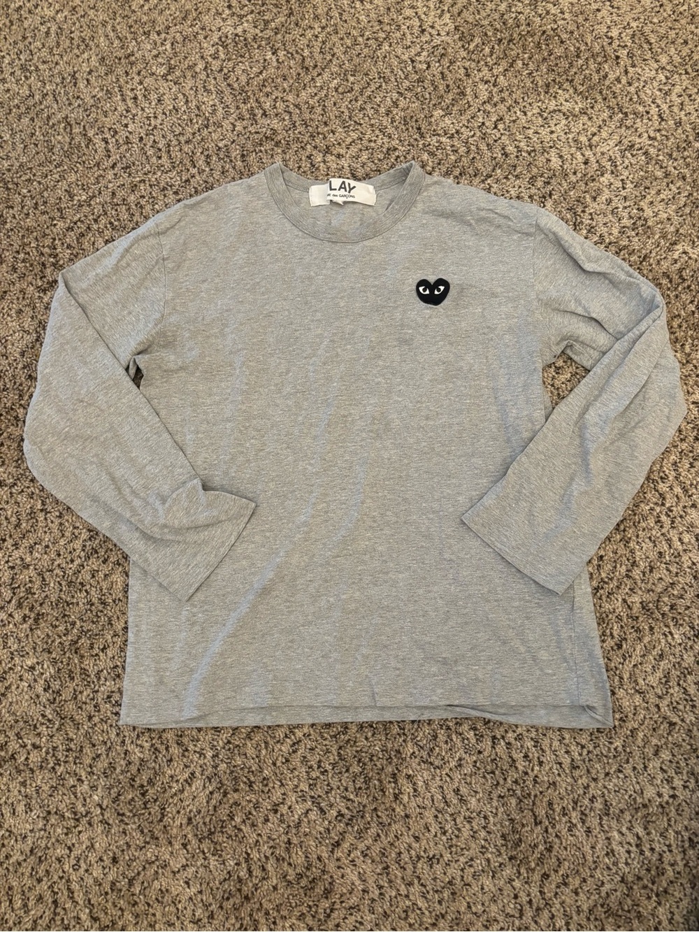 Comme des Garcons PLAY Gray Long-Sleeve Tee with Black Heart Logo